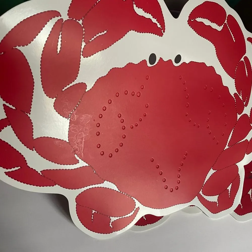 Crab shaped vinyl foam backed placemats sea critter ocean seafood red set of 4‎